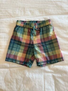 Old Navy Boys Swim Trunks Green Madras Plaid Mesh Lined Elastic Waist 4T